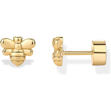 (Yellow Gold, Bumble Bee) Classic Elegant 14K Gold Plated Dainty Flat Back Earrings for Women - Hypoallergenic Sterling Silver Posts Helix Cartilage
