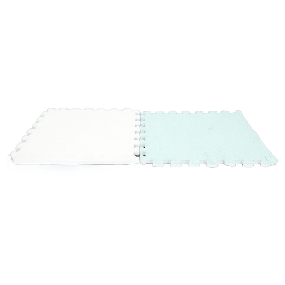 10pcs Mint Green & White Plush Foam Interlocking Floor Mats, 31x30cm