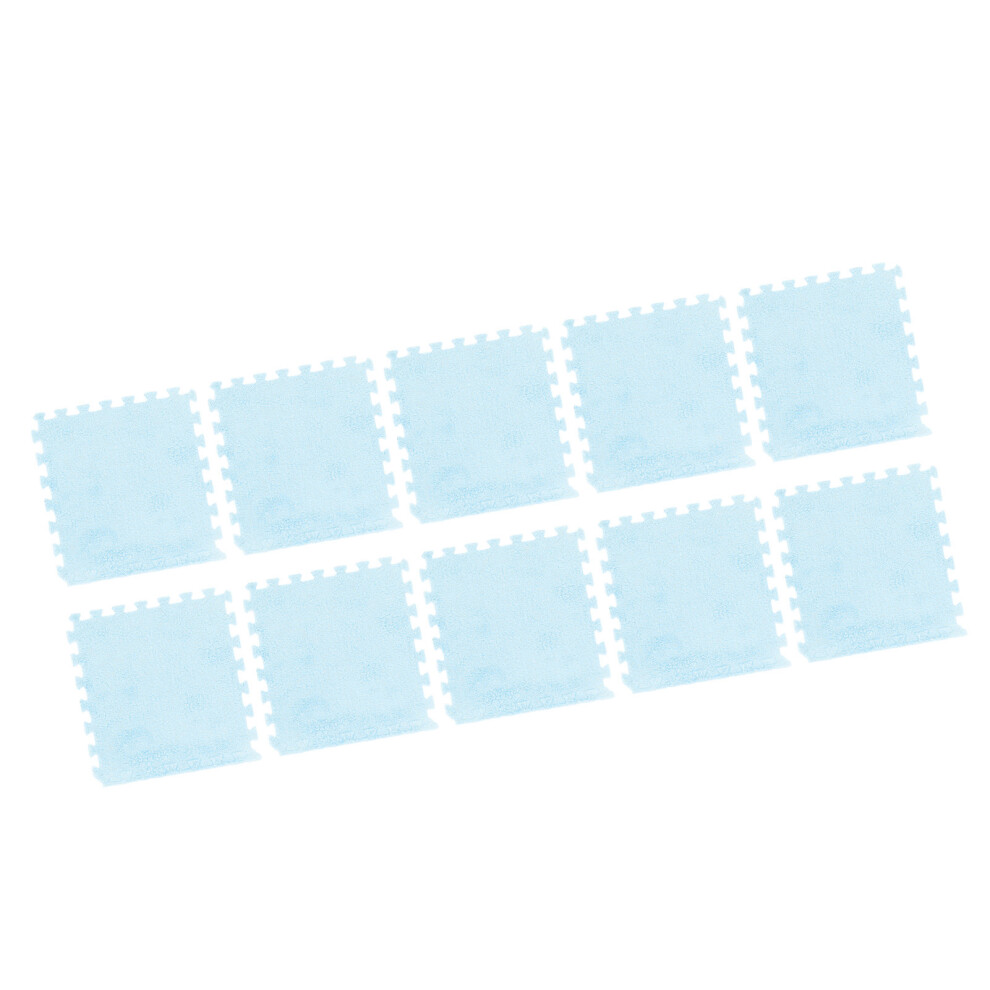 10pcs Light Blue Plush Foam Interlocking Floor Mat 31x30cm
