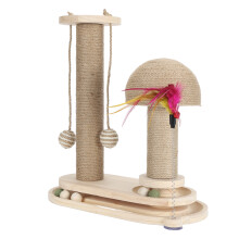 2-Layer Ball Track Cat Scratching Post with Turntable and Wand