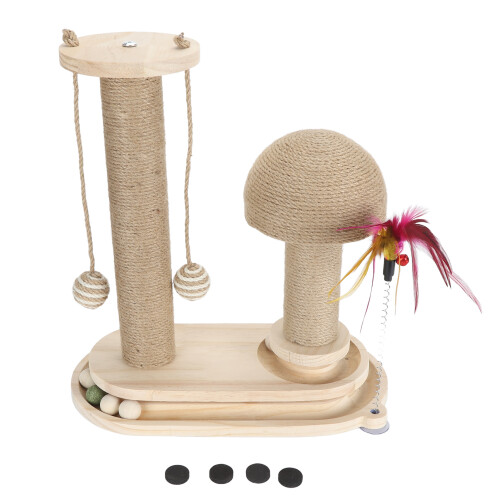 2-Layer Ball Track Cat Scratching Post with Turntable and Wand 1