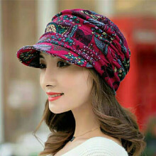 (Rose Red) Vintage Velvet Knit Hat, Winter Warm Floral Brim