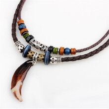 2X Collier Tribal en Cuir pour Femmes et Hommes Vintage Style BohèMe Perles Ethniques Tour de Cou Tressé Double Couches RéGlables