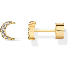 (Yellow Gold, Moon) Classic Elegant 14K Gold Plated Dainty Flat Back Earrings for Women - Hypoallergenic Sterling Silver Posts Helix Jewelry