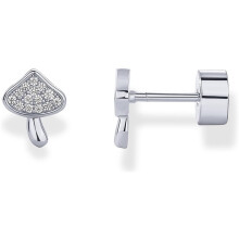 (White Gold, Mushroom) Classic Elegant 14K Gold Plated Dainty Flat Back Earrings for Women - Silver Posts Helix Cartilage Piercing Jewelry