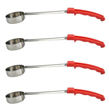 4X Pizza Spread Sauce Ladle Rubber Handle Flat Bottom Kitchen Cooking Spoon Stainless Steel Measuring Stir Soup Spoon