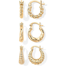 (Yellow Gold, Chunky) Classic Elegant 14K-18K Yellow Gold Plated 925 Sterling Silver Posts Hypoallergenic Three Pairs Small Hoop Earrings for Women