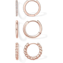 (Rose Gold, Rope) Classic Elegant 14K-18K Yellow Gold Plated 925 Sterling Silver Posts Hypoallergenic Three Pairs Small Hoop Earrings for Women