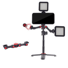 2X Rotatable Cold Shoe Mount Adapter with Phone Clip Dual Cold Shoe Extension Bar Bracket for Camera Phone LED Light