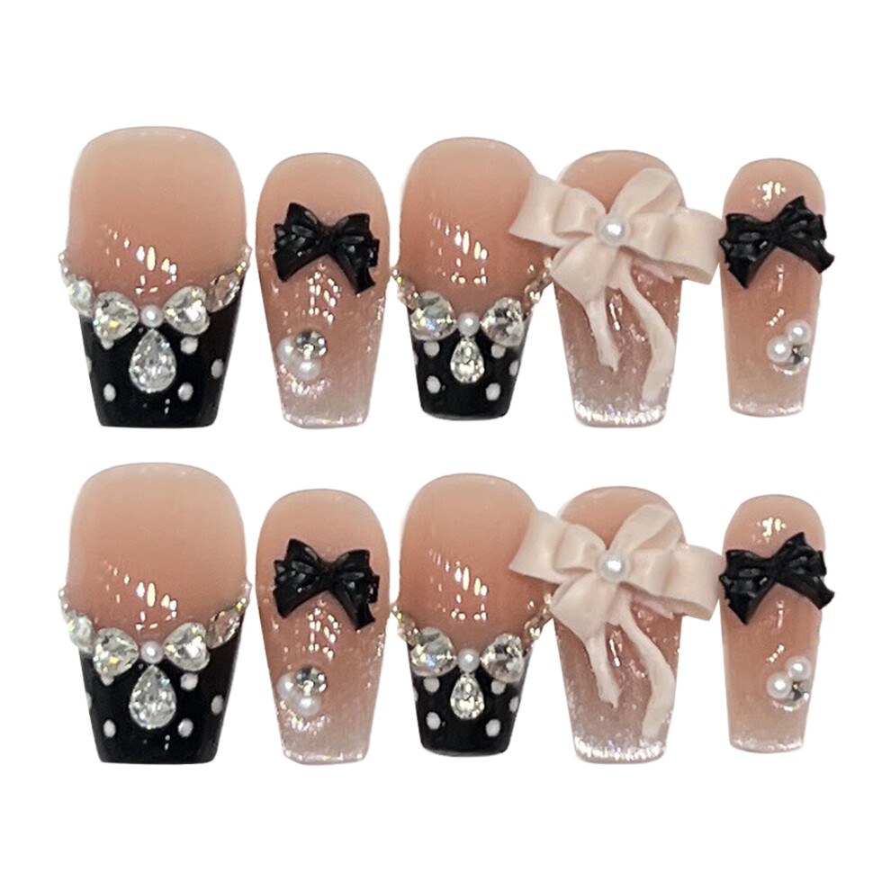 Dachuang Beauty (Short Ladder) French Tip Press On Nails - Glam Almond Shiny Fake Nails