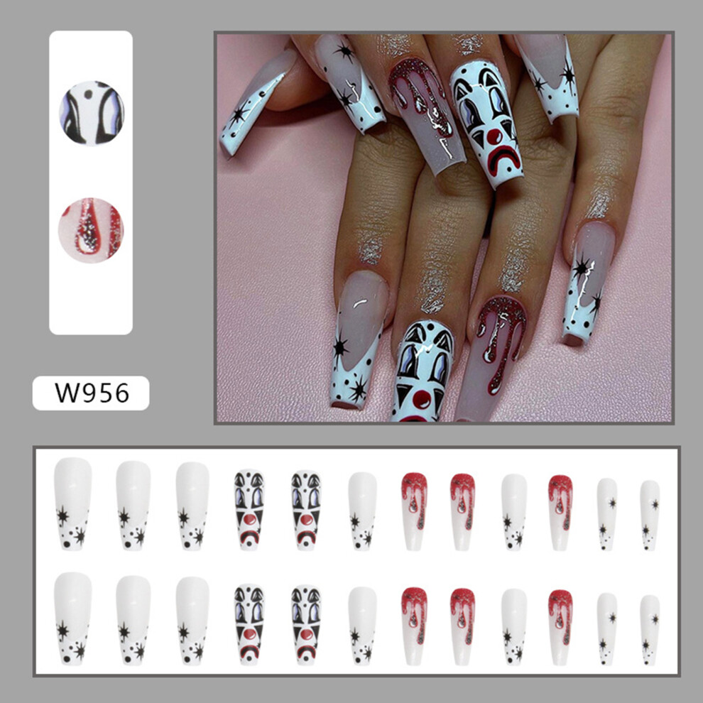 Zhouq-Outdoors (Jelly Glue Model) Halloween Clown Press-On Nails, Reusable & Eco-Friendly