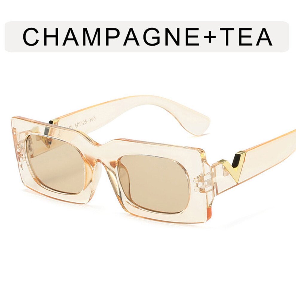 Dachuang Beauty (Transparent Champagne Frame Tea Slices) Trendy Uv Sun Protection V-Shaped Sunglasses For Cosplay