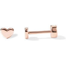 (Rose Gold, Heart) Classic Elegant 14K Gold Plated 925 Sterling Silver Posts Pair of Flat Back Stud Earrings for Women | Cartilage Helix Piercing