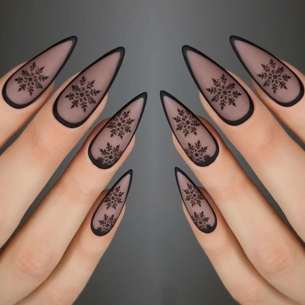 Dachuang Beauty Black Christmas Snowflake Press-On Nails, Reusable