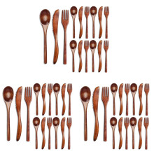 45 Stuks Houten Vork Mes Bestek Set Houten Diner Gebruiksvoorwerp Keuken Houten Bestek Servies Bestek Set