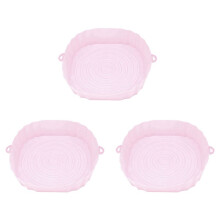 3Stück 20 cm HeißLuftfritteuse Backofen Backblech BrathäHnchen Korbmatte AirFryer Silikontopf Runde Ersatz-Grillpfanne Rosa