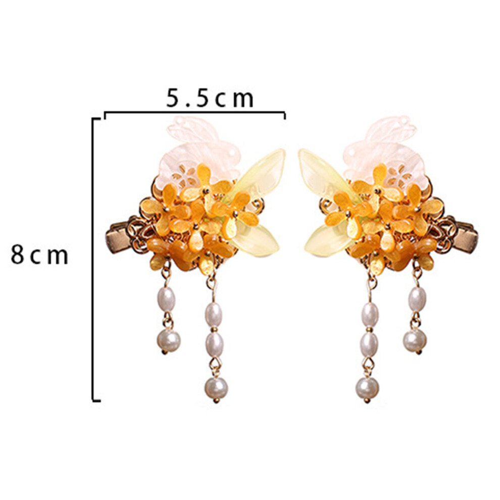 Penghui-Toys Rabbit Hair Clips Hair Jewelry Yellow Fragrans Flower Barrettes With Pearl Tassel For Hair Diy Accessory Hair Styling
