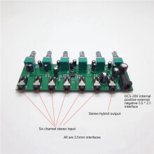2X 6 Manieren Stereo Mixer Audio Distributeur Mixing Board met Onafhankelijke Volumeregeling DC5-24V 1PC 6 Ingangen 1 Uitgang