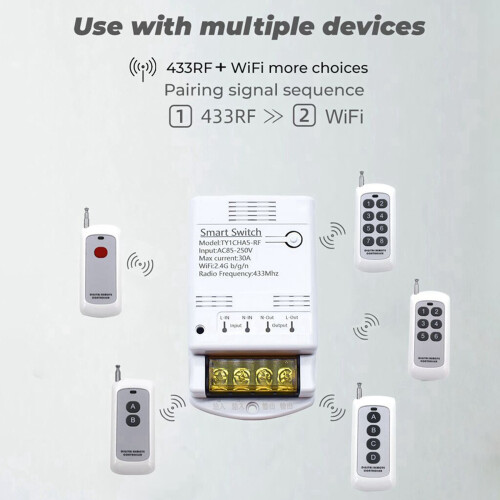 3X Tuya Wifi 30A Relay Module 85-250V   DIY 433MHZ RF Controller APP Voice Relay Timer Remote Control