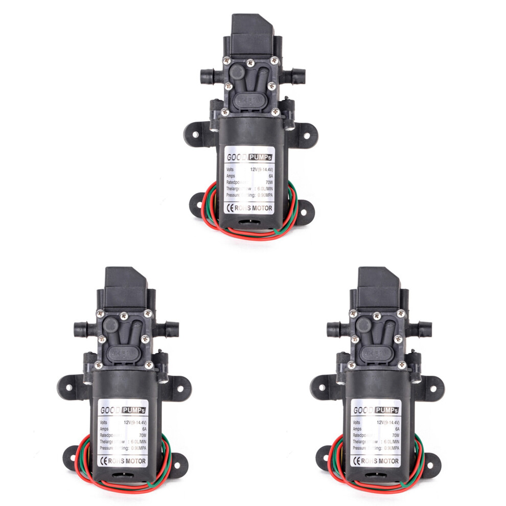 3Pcs Automatic Flow 6L/Min Dc12v 70W 130Psi Auto Diaphragm Water Pump Self Priming Pumps, Straight 4712386168408