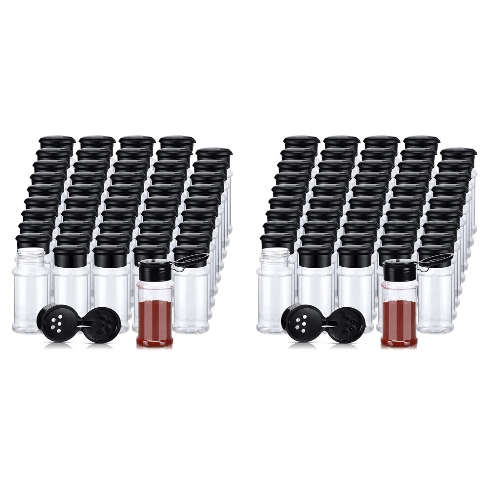 100Pc Plastic Spice Jars With Shaker Lids Spice Containers Plastic Spice Bottles Seasoning Shaker Jars 3.3Oz/100Ml Black 4712123787824