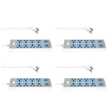 4X Power Strip with 4 USB Sockets, 3000W Power, 8 Universal Sockets, 6.5-Foot Power Cord, EU Plug