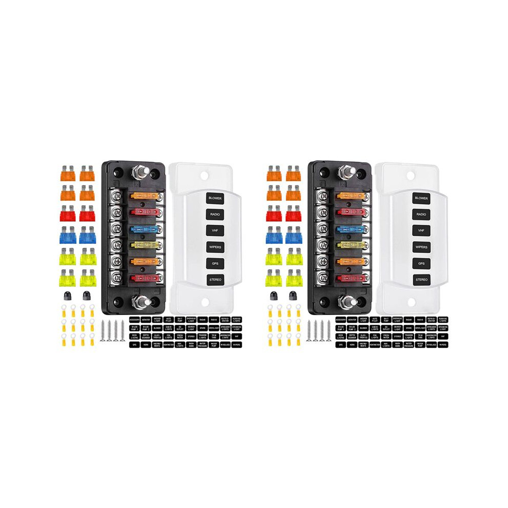 2X 6 Way Fuse Block Blade Fuse Box With Negative Bus - Atc/Ato For Boat Yacht Vehicle Auto Rv Car Trailer Truck Suv 6033064616560