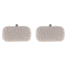 2X Bolsas Femininas de Pérolas Bolsas Femininas Bolsas de MãO Bolsas de Noite para Festa de Casamento Bolsas de Pérolas Moda - Brancas