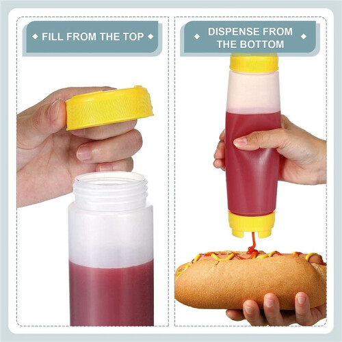 9X 16Oz Inverted Plastic Squeeze Bottles, Refillable Tip Large Valve Dispenser Condiment Squeeze Bottle 1