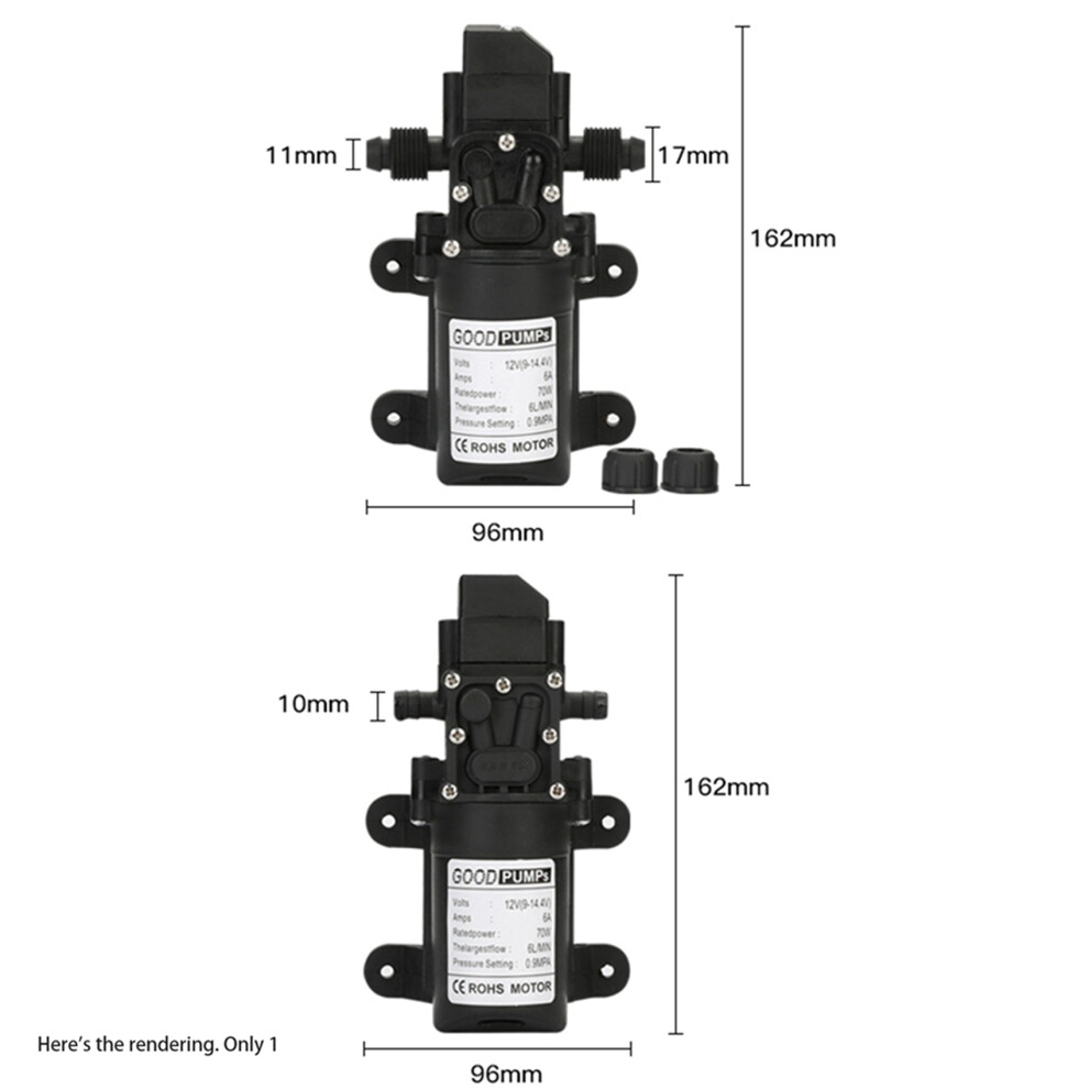 3Pcs Automatic Flow 6L/Min Dc12v 70W 130Psi Auto Diaphragm Water Pump Self Priming Pumps, Straight 4712893053440