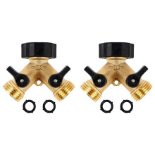 Garden Hose Splitter 2 Way Heavy Duty Brass Connector Tap Splitter, Y Splitter 2 Valves with 4 Extra Rubber Washer