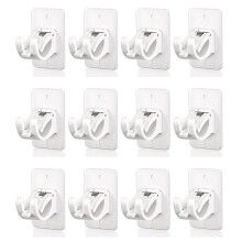 Curtain Rod Bracket Holder 12 PCS, Self Adhesive Crossbar Hook, No Drill Rods Hanger Wall Mount Hooks Drapery Pole