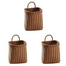 3X Küchen Aufbewahrungskorb mit Griff, Gewebte Hängekörbe für Wohnzimmer, Obst, Kleinigkeiten, Organisator, Handgewebte Körbe L