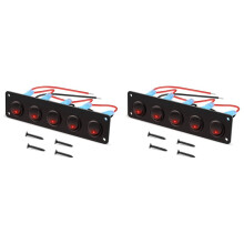 2X 5 Gang Round Dash Rocker Toggle Panel Waterdicht 12-24V LED voor RV Schip Jacht Marine Auto Marine Schip Rood