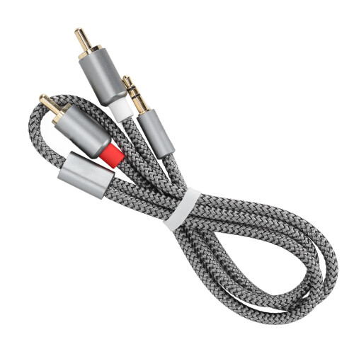 Nylon Shielded 3.5mm to 2RCA Audio Adapter Cable 0.5m Dark Gray 2