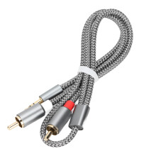 Nylon Shielded 3.5mm to 2RCA Audio Adapter Cable 0.5m Dark Gray
