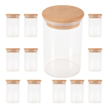 12 StüCke Glas Satz (300 Ml), Klare GewüRz GläSer mit Bambus Deckel, Vorrats Dosen für Lebensmittel, Kanister für KüChen Theken Organisator