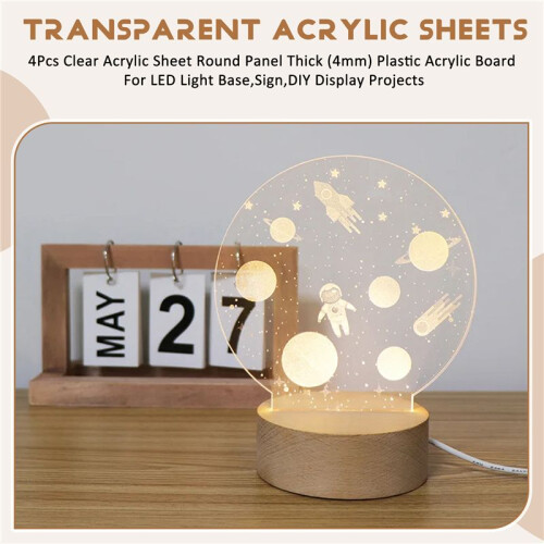 4Pcs Clear Acrylic Sheet Round Panel Thick (4mm) Plastic Acrylic Board for LED Light Base,Sign,DIY Display Projects 2