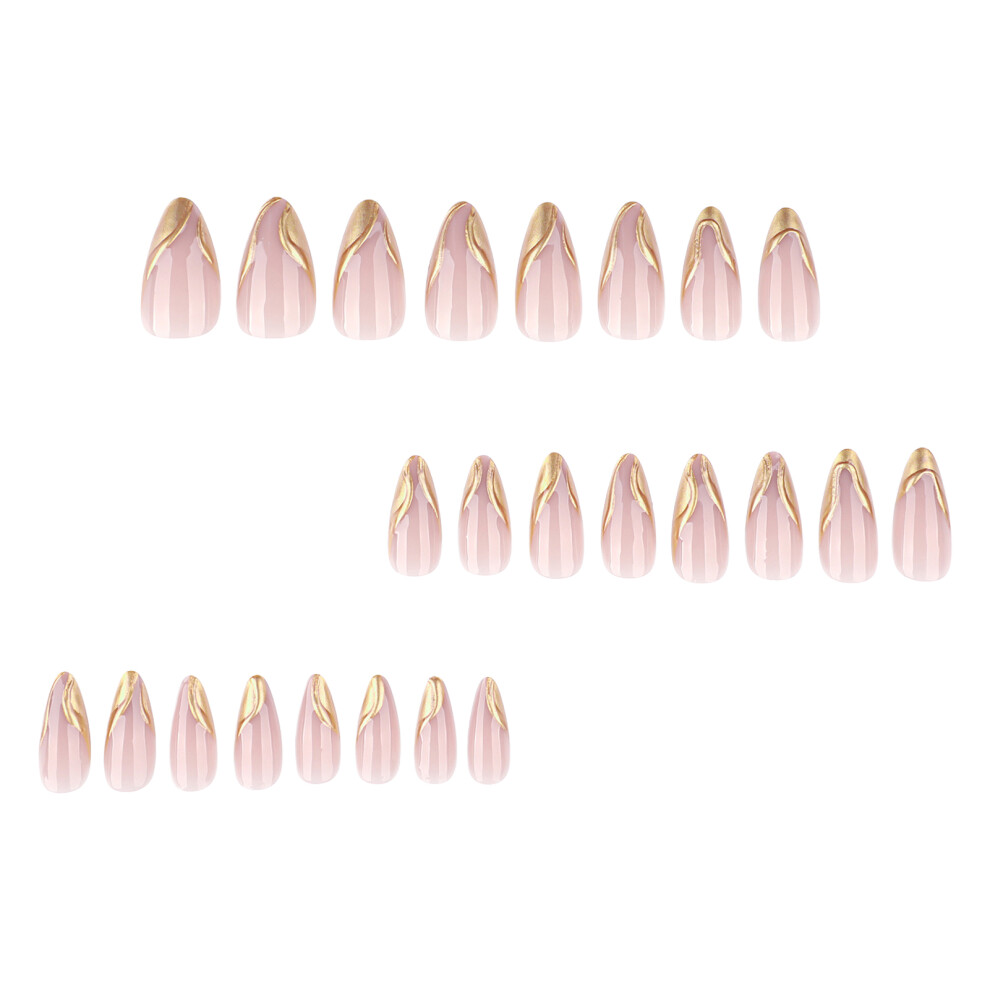 Dachuang Beauty Gold Glossy Nude Almond Fake Nails With Tip