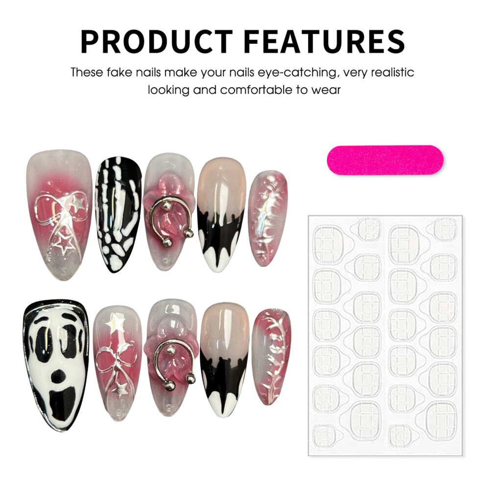 Dachuang Beauty (L) Skull Print Blush Pink Press-On Nails, 10Pcs