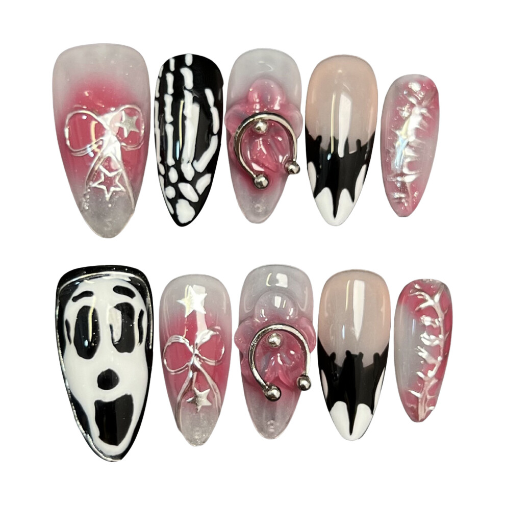 Dachuang Beauty (M) Skull Print Blush Pink Press-On Nails, 10Pcs