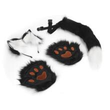 Set di Orecchie e Coda di Lupo Peluche, Pelliccia Sintetica, 50cm, Bianco/Nero