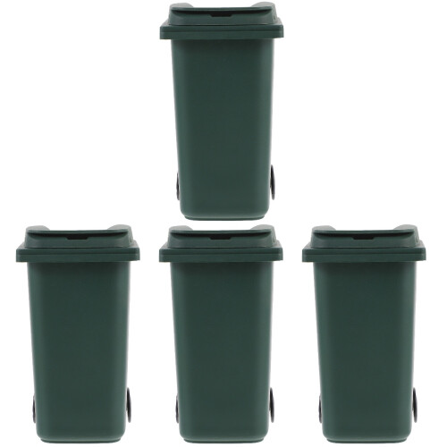 4Pcs Compact Dark Green Plastic Trash Can for Desk and Office Storage