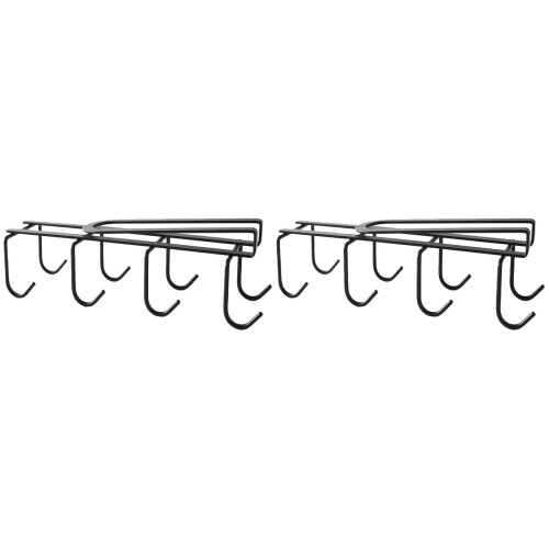 2Pcs Black Iron Coffee Mug Rack Under Cabinet Rust-Resistant Design