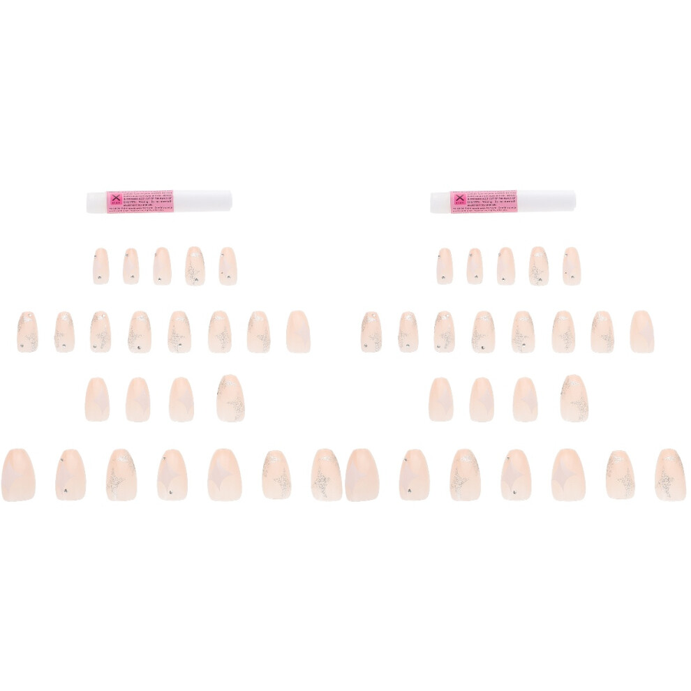 Solustre Pink 2Sets Removable Plastic Fake Nails For Female Nail Art Decor