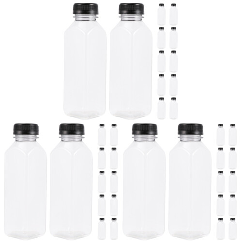36Pcs Large Capacity Black Plastic Juice Bottles Lid