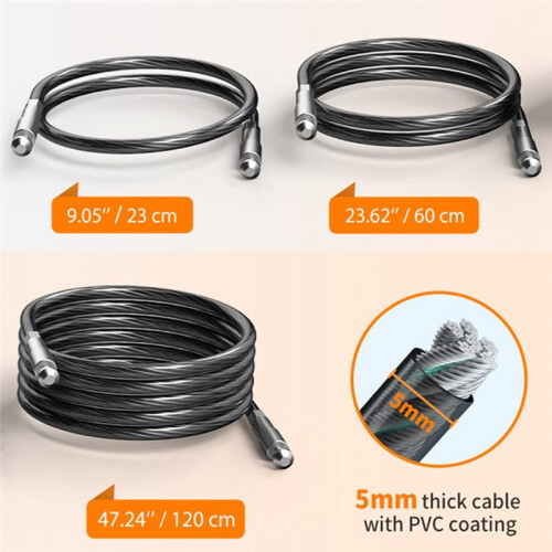 Cable Combination Lock, Comes with Three Rubber Coated Steel Wire Rope Combination Padlocks, Replaceable Rope 1