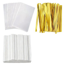 600 Pcs Cake- Sticks and Wrappers Kit, Clear Candy Chocolate Packaging Bag Set for Baking and Party Sweets