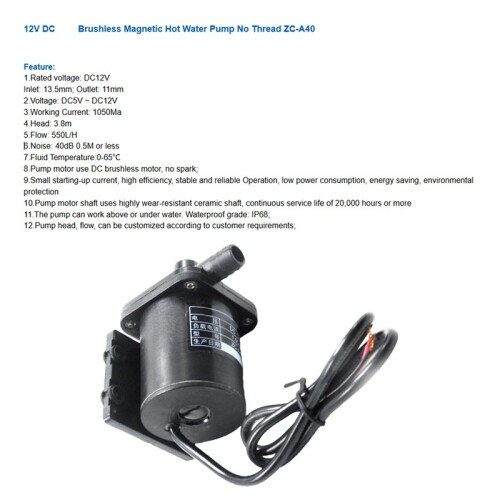 12V  -Magnet-Warmwasserpumpe Ohne Gewinde ZC-A40 2