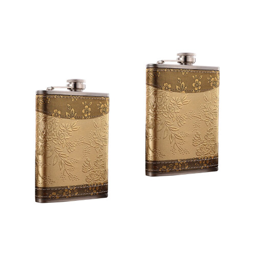 2St Pocket Flask Van Rvs Goud Met , Perfect Voor Whiskey 2
